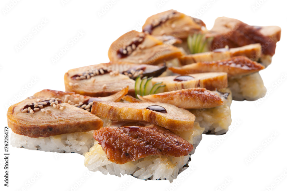 traditional sushi sashimi on a white background