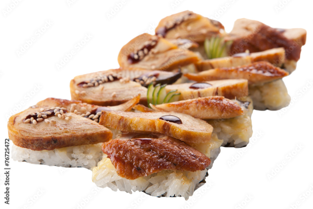 traditional sushi sashimi on a white background traditional sushi sashimi on a white background
