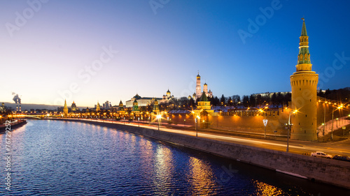 Moscow, Russia: Panorama of Kremlin in the evening