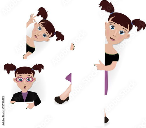 brunette. Vector girl. schoolgirl