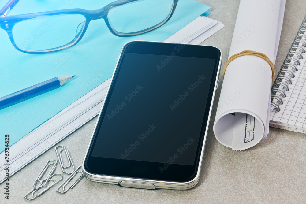 Tech device mock up on office background Tech device mock up on office background