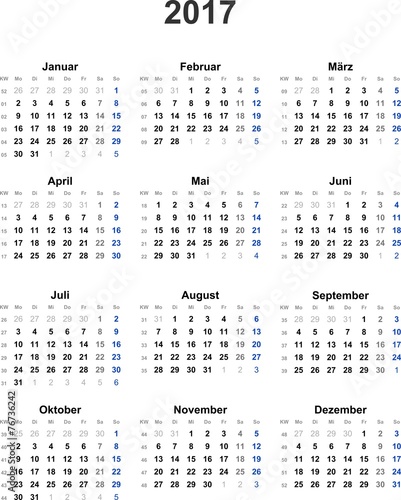 Kalender 2017 universal - ohne Feiertage