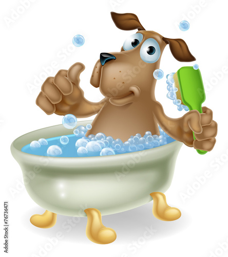 Dog in bubble bath cartoon