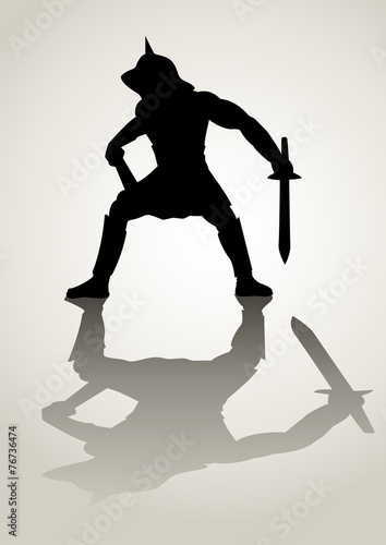 Silhouette illustration of a gladiator in ready to fight stance