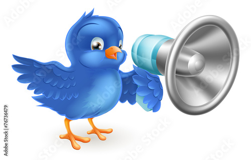 Cartoon blue bird with mega phone