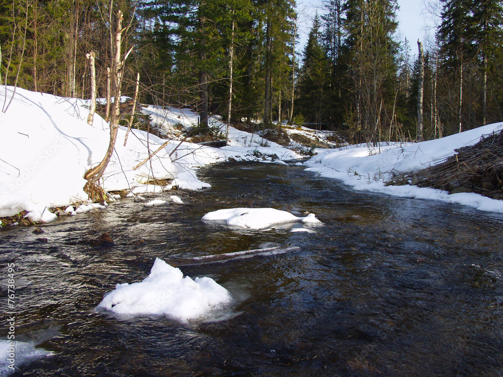 Freezing river in winter forest Freezing river in winter forest