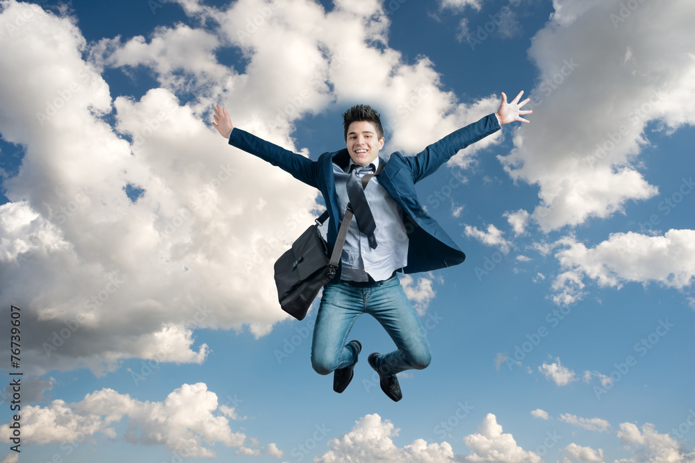 Man jumping for joy - obrazy, fototapety, plakaty 
