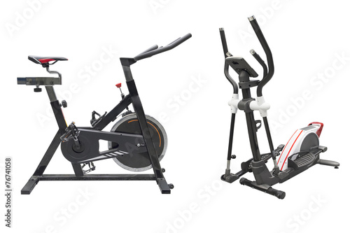 exercisers bike and ski simulator isolated on white background