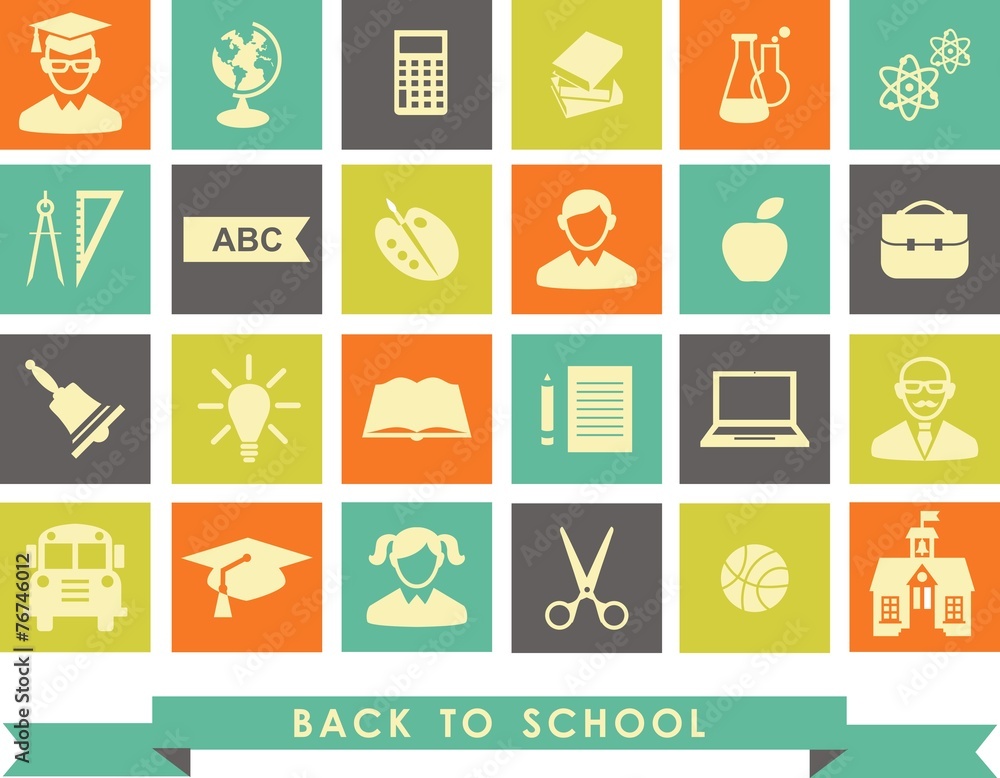 Set of education icons in flat colorful style Set of education icons in flat colorful style