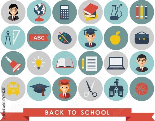 Set of education icons in flat colorful style
