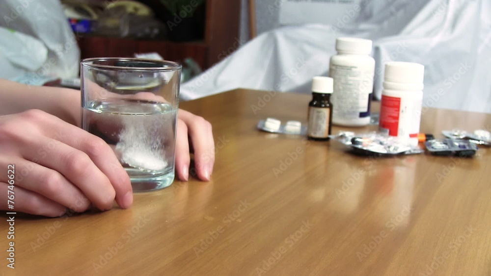 Dissolving effervescent tablet in water glass Dissolving effervescent tablet in water glass
