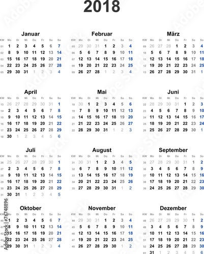 Kalender 2018 universal - ohne Feiertage