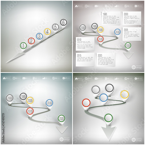 Timelines set with pointer marks. Infographics for business