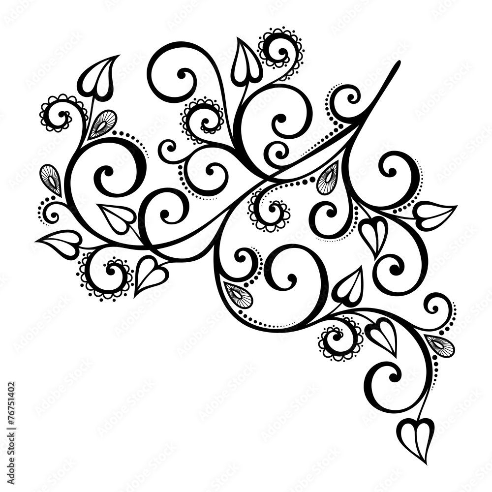 Beautiful Decorative Branch with Flowers (Vector), Patterned des Beautiful Decorative Branch with Flowers (Vector), Patterned des