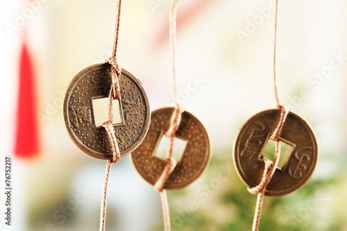 Obraz na płótnie Feng shui coins on light background