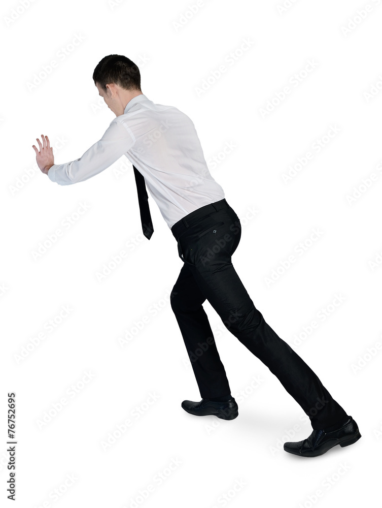 Business man pushing something Business man pushing something