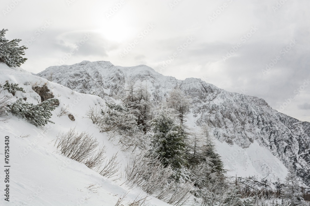 Mountain slope covered with snow