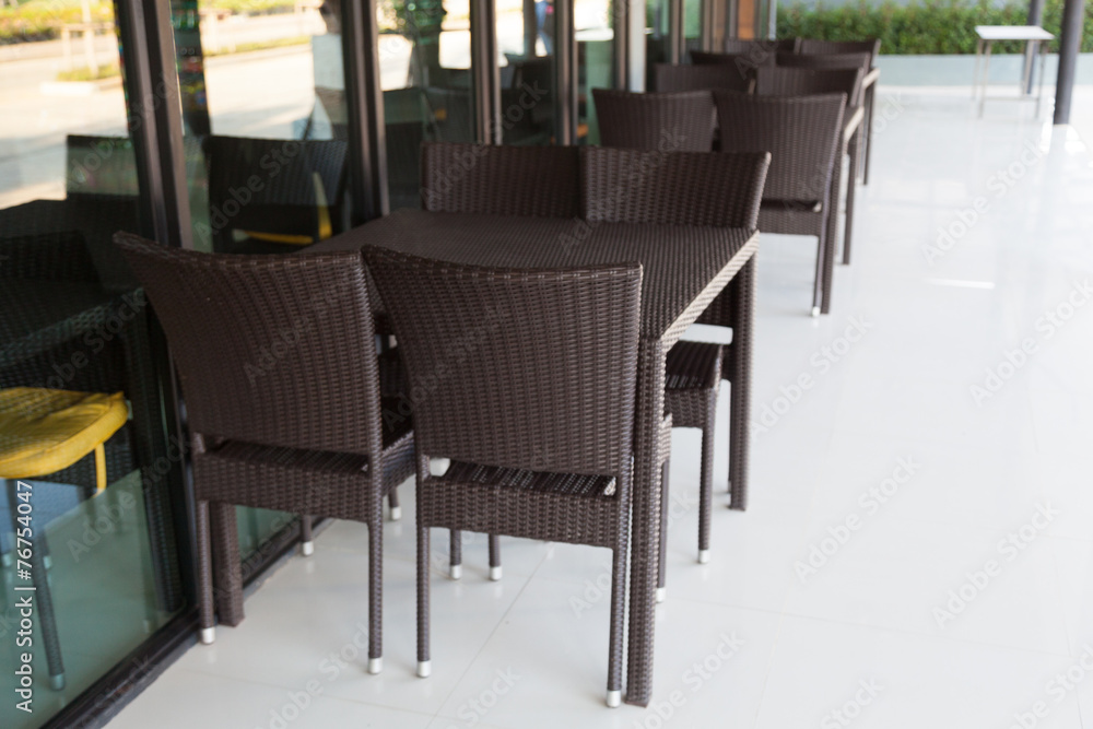 Chairs and tables in a restaurant