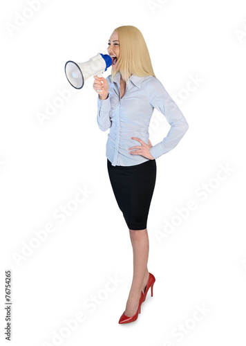 Business woman with loudpseaker photo
