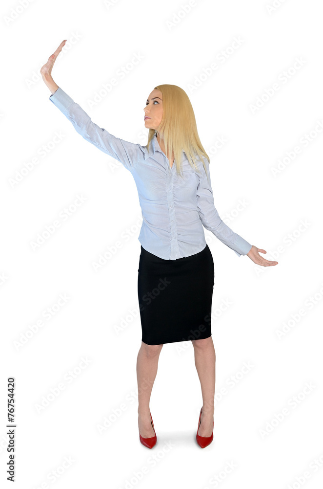Business woman holding something up Business woman holding something up