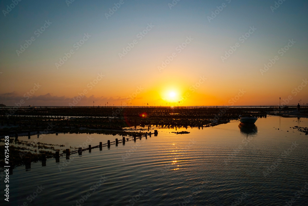 Algae farm field in sunset, Indonesia