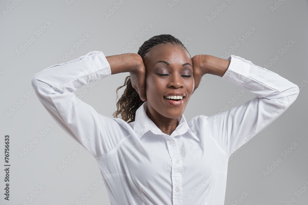 Business woman stretching and relaxing