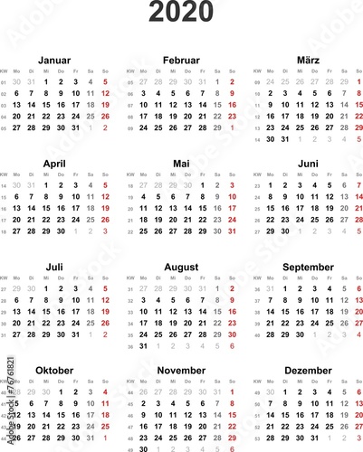 Kalender 2020 universal - ohne Feiertage
