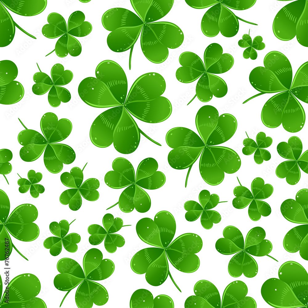 Seamless green clover leaves