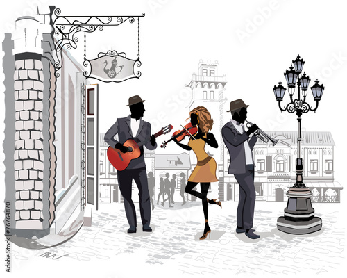 Series of street views with musicians #76764870