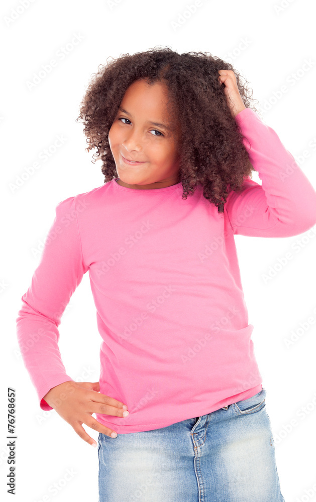 Pensive african little girl sitting on the floor Pensive african little girl sitting on the floor