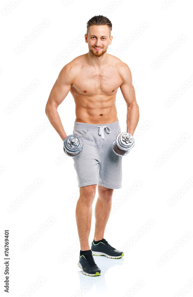 Athletic man with dumbbells on the white Athletic man with dumbbells on the white