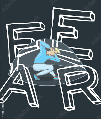 Terrified man under a dome suffering great fear