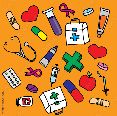 Casual set of hand written medical icons