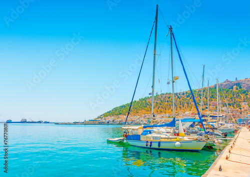 sailing boats at the main port of Kalymnos island in Greece