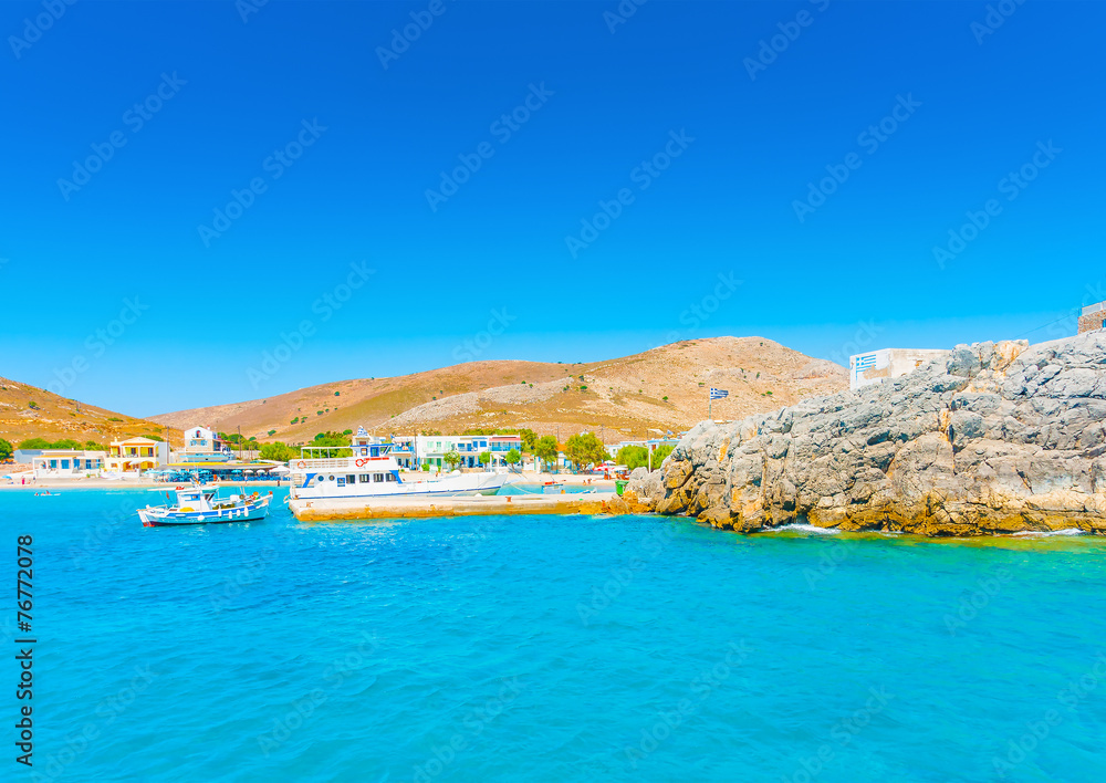 arrival at Pserimos pictorial island in Greece