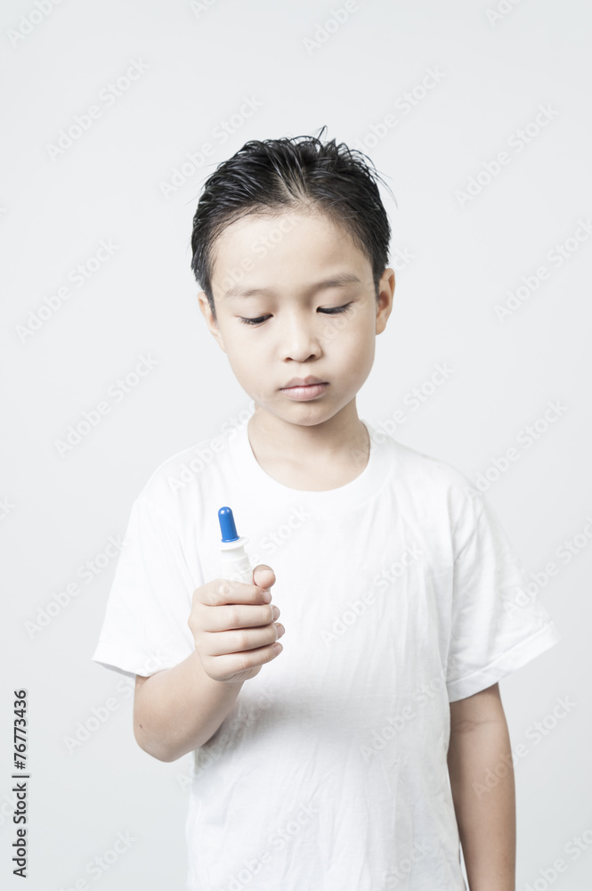 Process of Nasal clean by a boy on white background Process of Nasal clean by a boy on white background