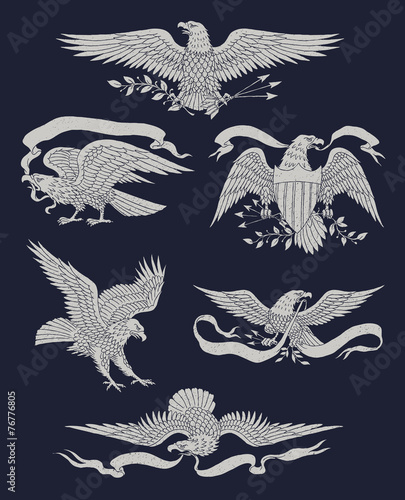 Hand Drawn Vintage Eagle Vector Set