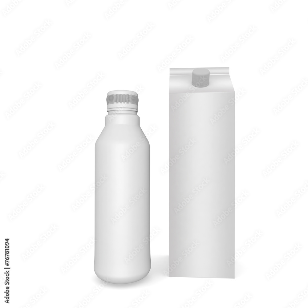 White blank milk box with bottle White blank milk box with bottle