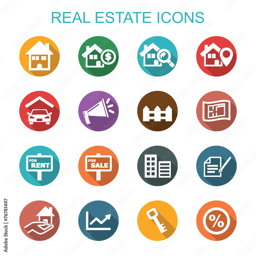 real estate long shadow icons real estate long shadow icons