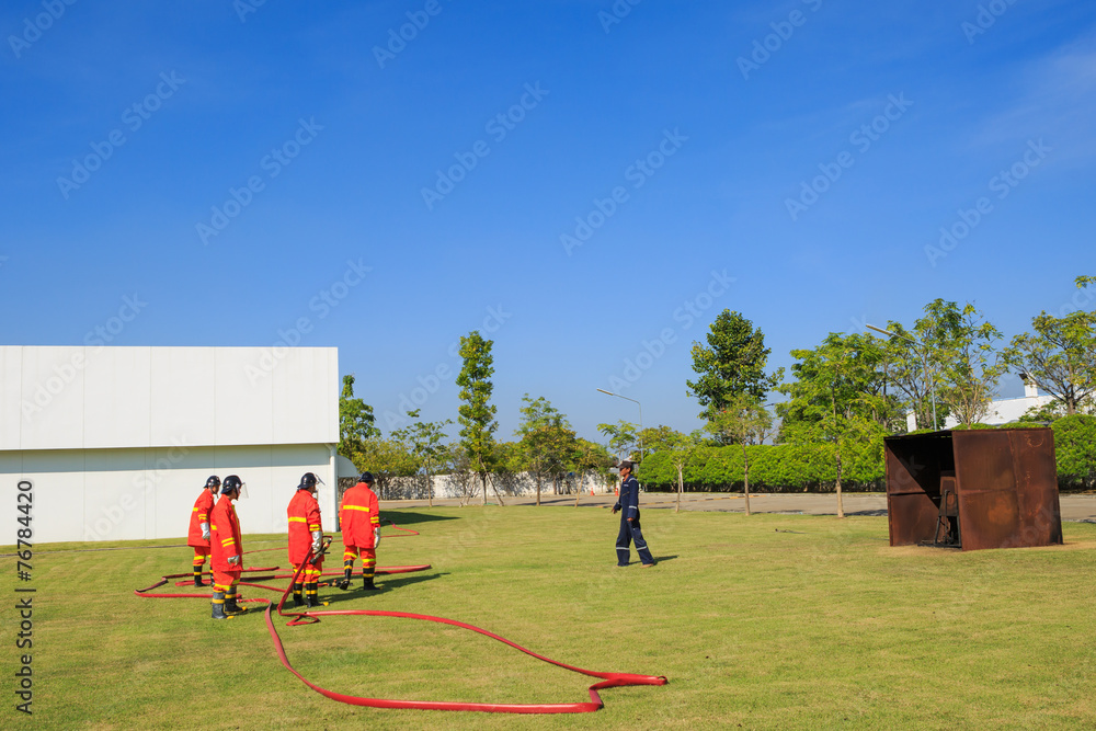 Firefighter fighting for fire attack training