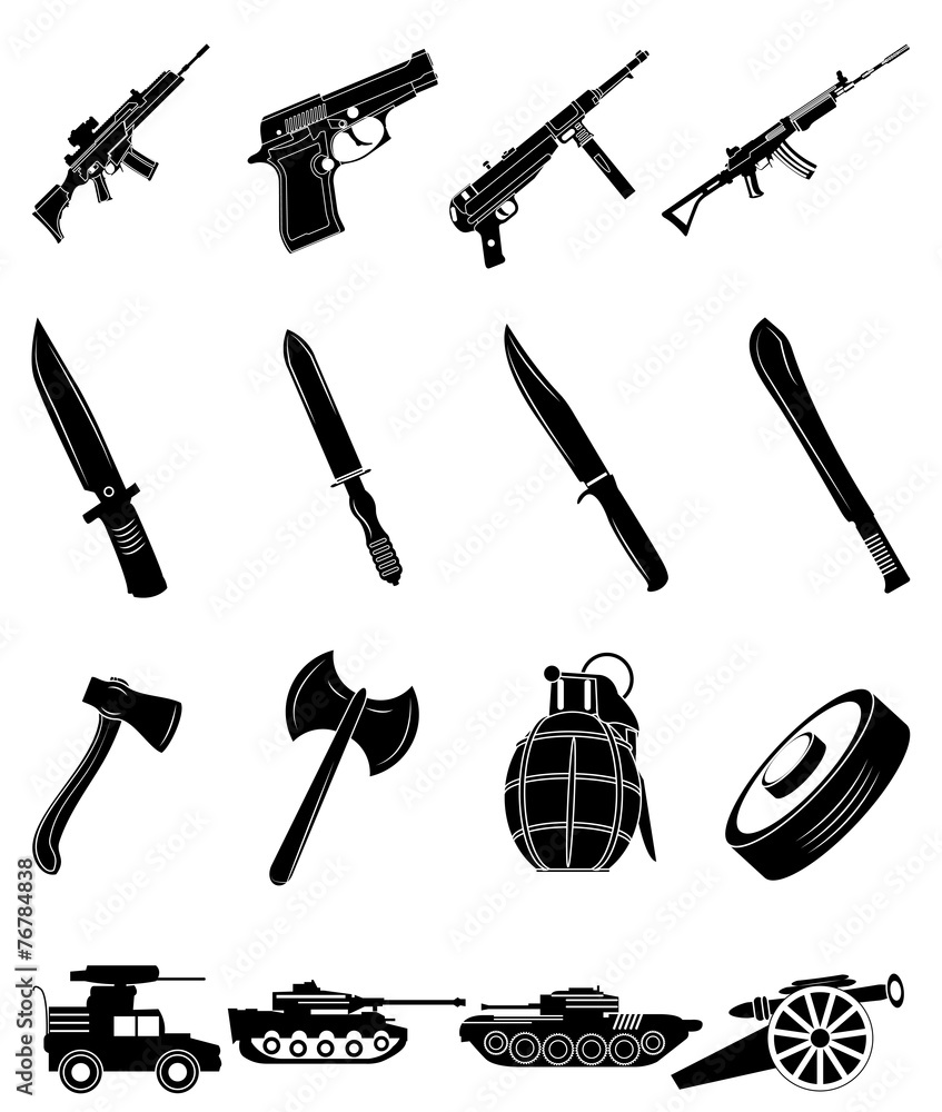 Military weapons icons set Military weapons icons set
