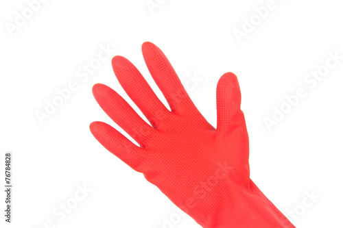 Hand in rubber glove isolated on white background