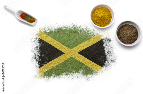 Spices forming the flag of Jamaica.(series) photo