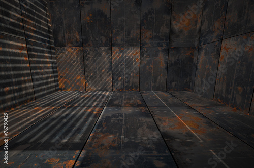 Creative 3D Dark Grungy Rusty Metal Room