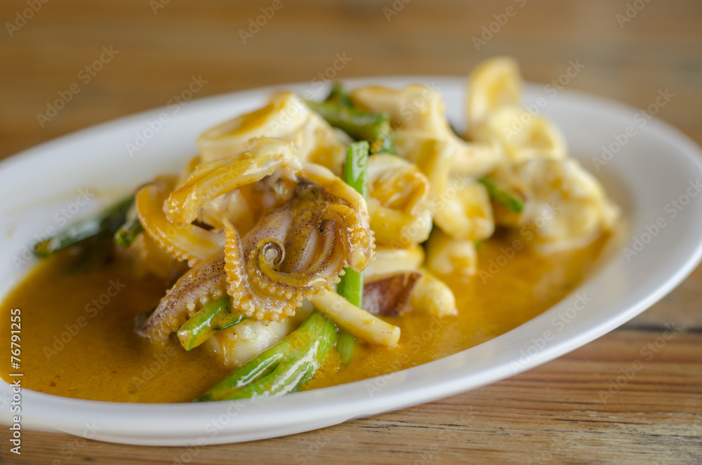 Stir fried squid with salted egg yolk Stir fried squid with salted egg yolk