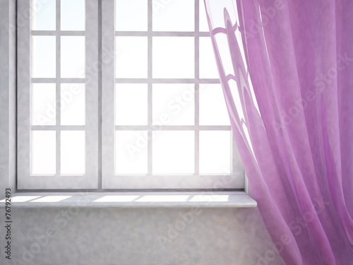 window with pink curtains, 3d rendering