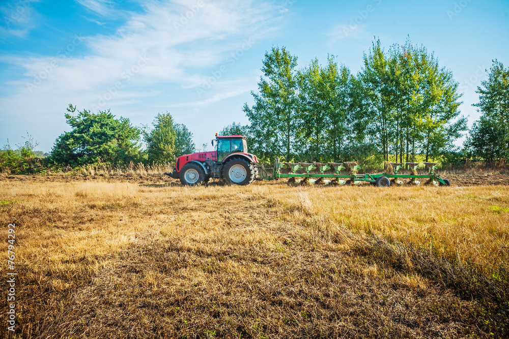 agricultural processing tractor plowing field agricultural processing tractor plowing field