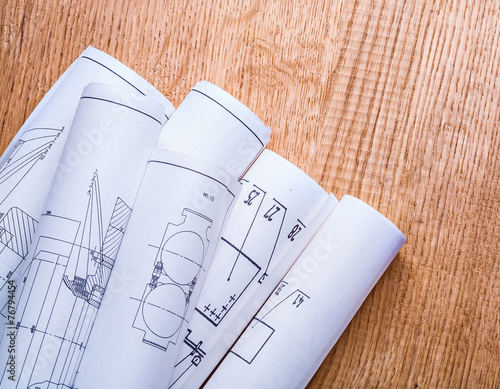 bluprints on old wooden board square version