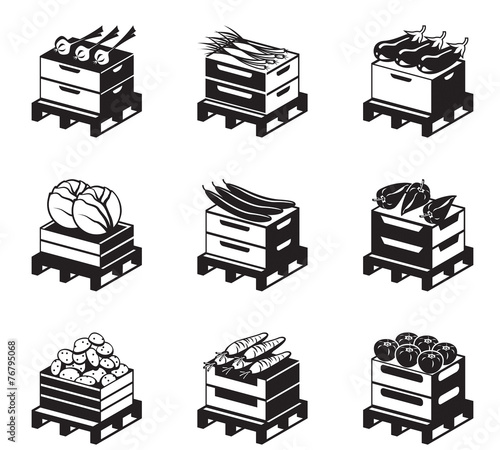 Pallets with vegetables - vector illustration