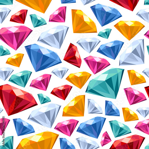 Seamless gemstones pattern on white.
